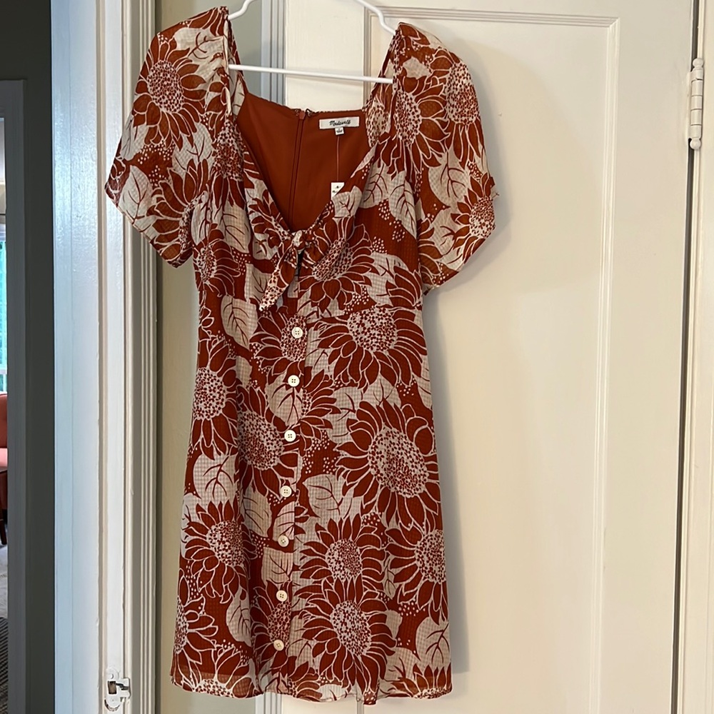 New Madewell Silk Tie-Front Mini Dress in Sunflower Season - Size 2 - Picture 7 of 8